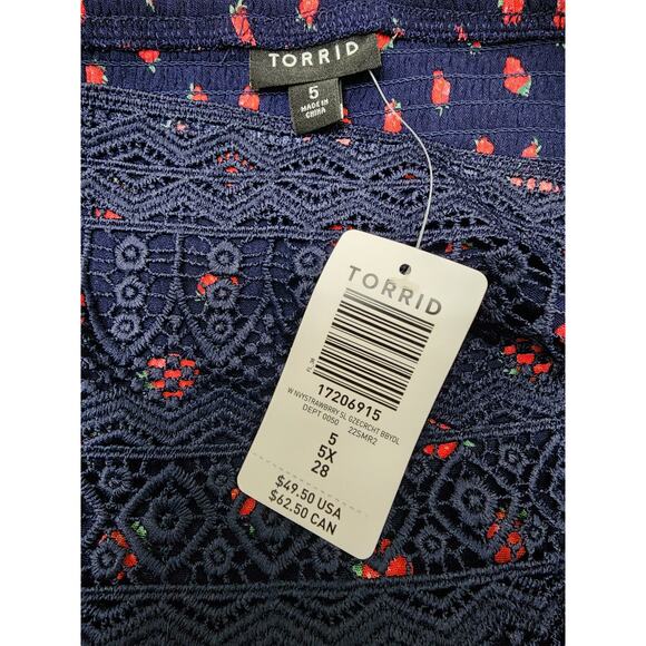 Torrid Strawberry Print Navy Lace Camisole Top Women’s Size 5X - Picture 4 of 7